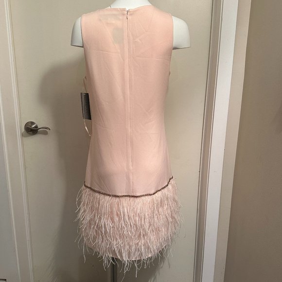 NEW! SLEEVELESS FEATHER HEM SHIFT DRESS - Picture 2 of 10